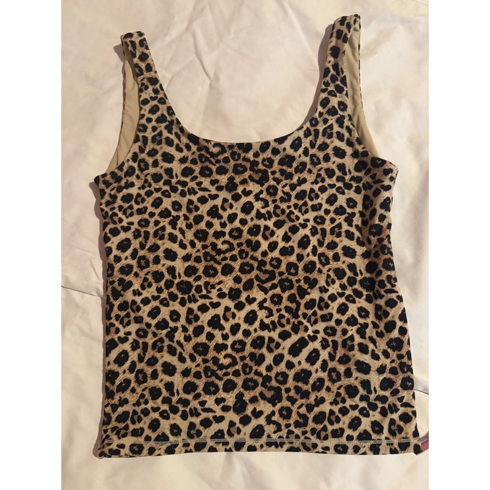 SUUKSESS Womens Leopard Print Tank Top Brown Black Animal Scoop Neck XS